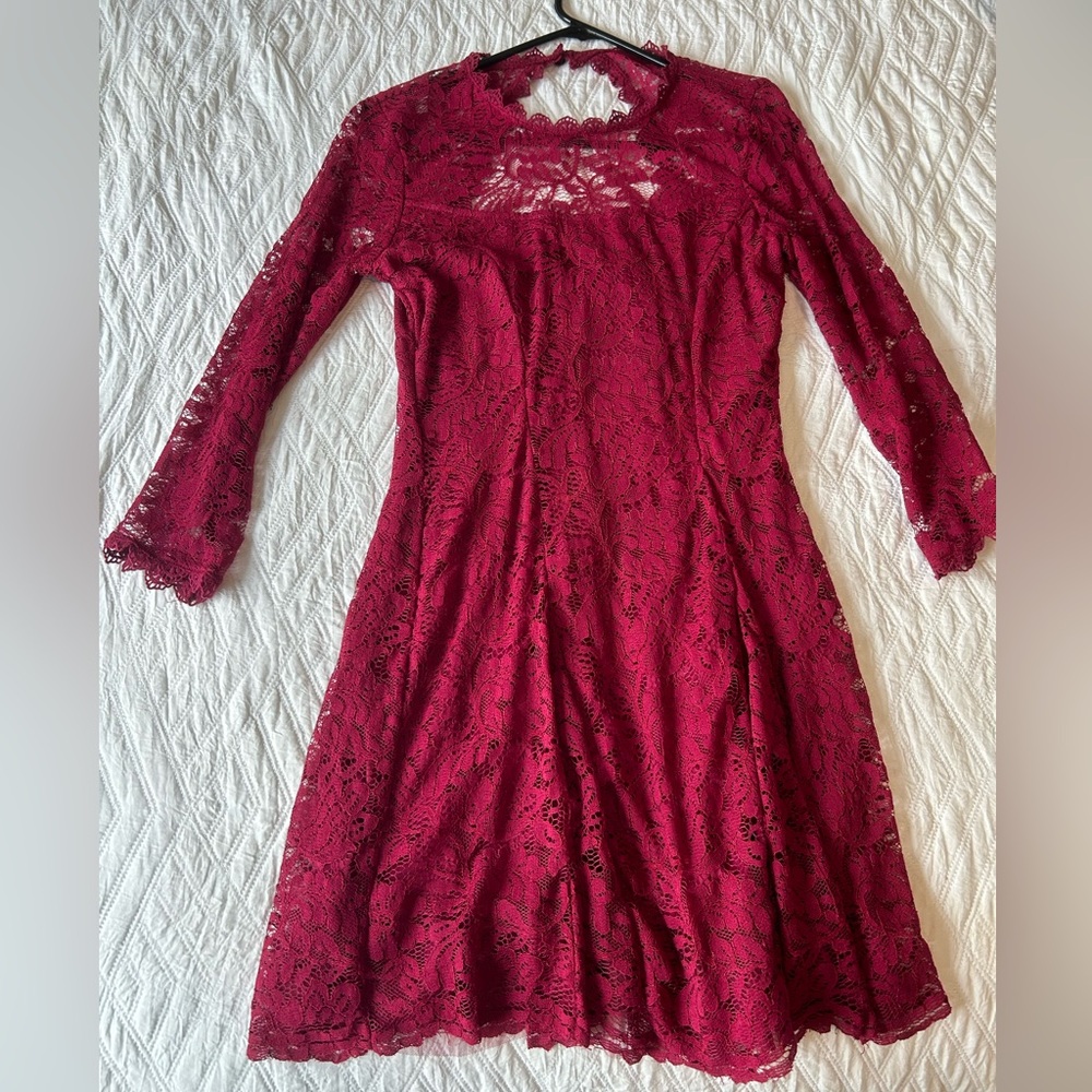Long sleeve burgundy lace dress